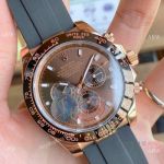 Copy Rolex Daytona 43mm Watch Rose Gold Chocolate Dial Rubber Strap
